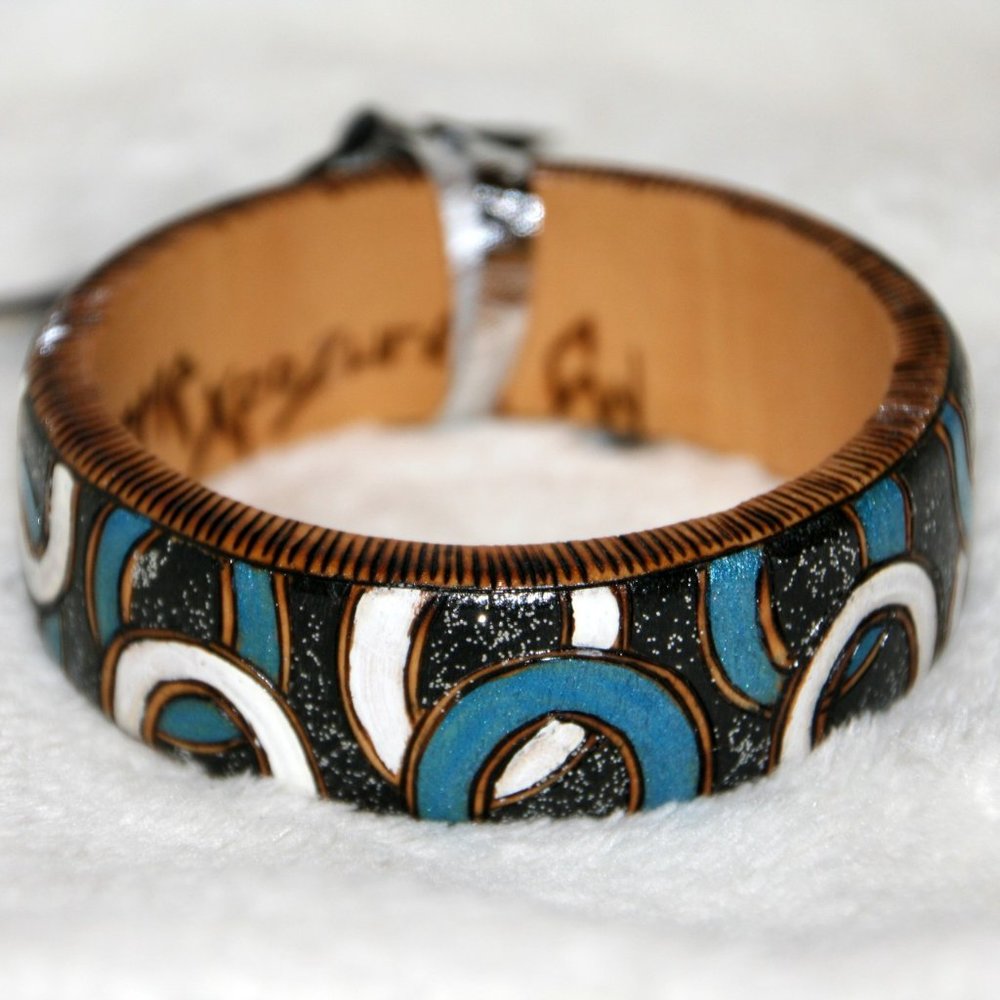 Wood-burned & Turquoise Circle Bracelet